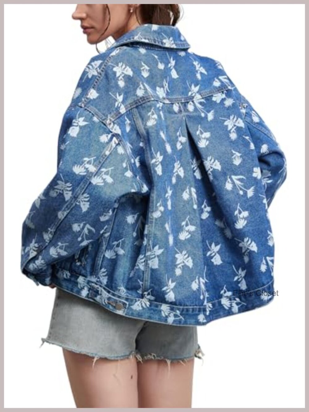 Oversized Printed Denim Jacket Button Down Boyfriend Vintage Jean Coat Pockets